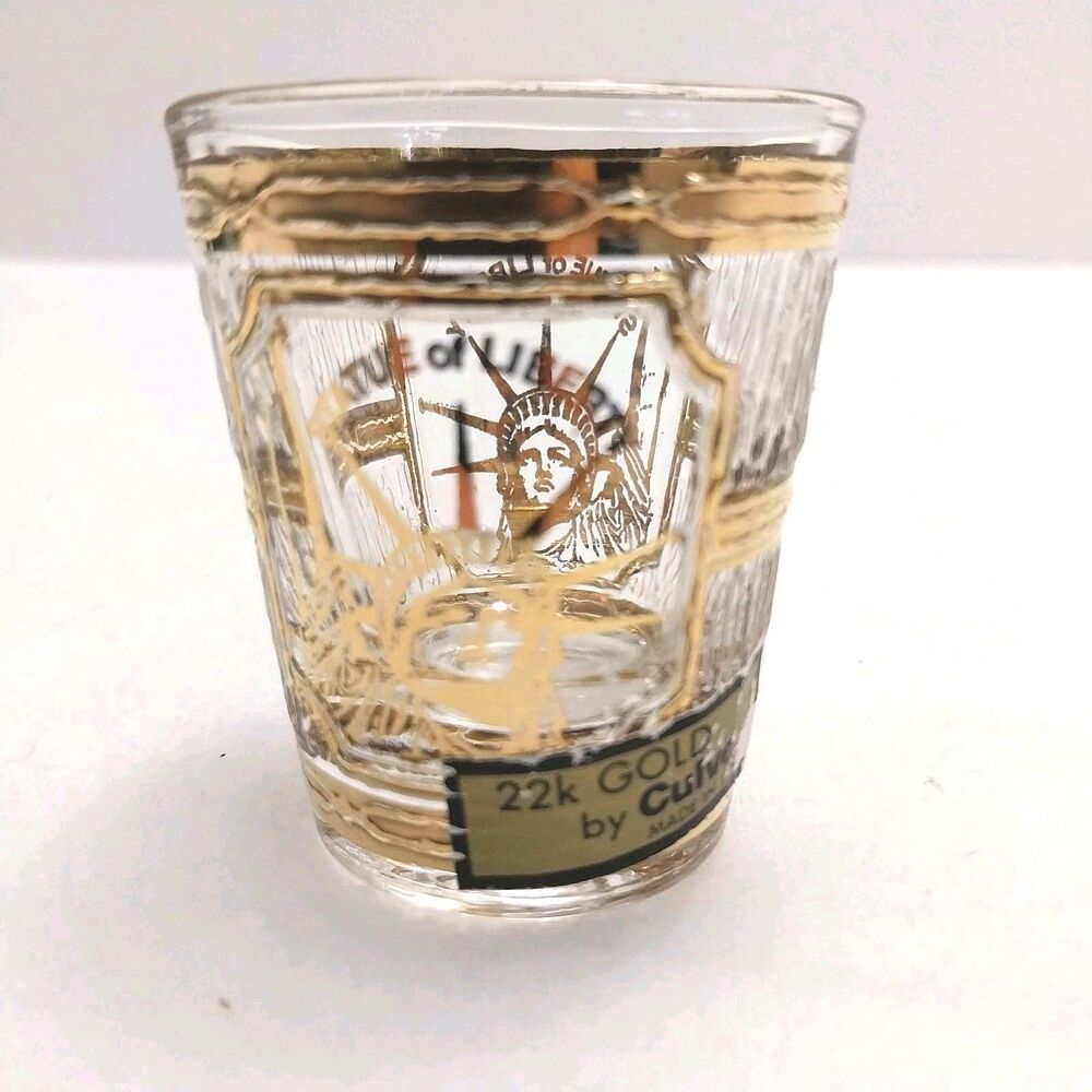 Vintage Culver Shot Glass 22k gold Illustration Of The Statue of Liberty #K007